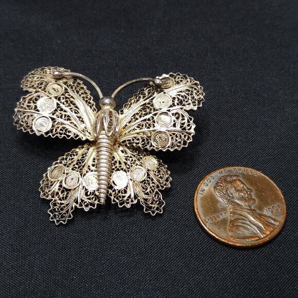 Antique Cannetille Butterfly Brooch, Vermeil 800 Silver - Picture 5 of 10